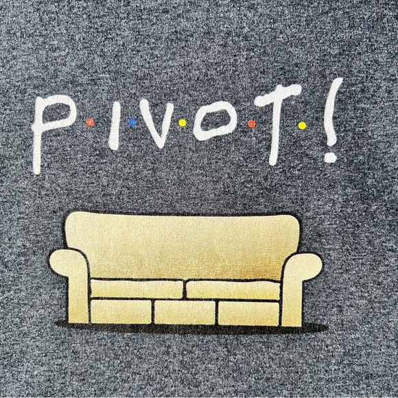 Friends PIVOT! Unisex Gray Graphic short Sleeve T-Shirt - Size Medium - Picture 3 of 6